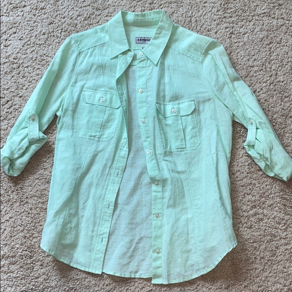 EXPRESS 3/4 length sleeve light green button up